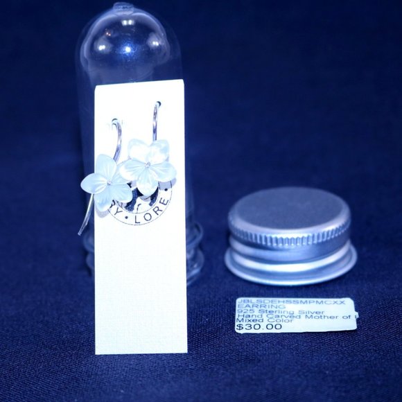 White Mother of Pearl Flower Hook Earrings – Sterling Silver - Picture 1 of 9